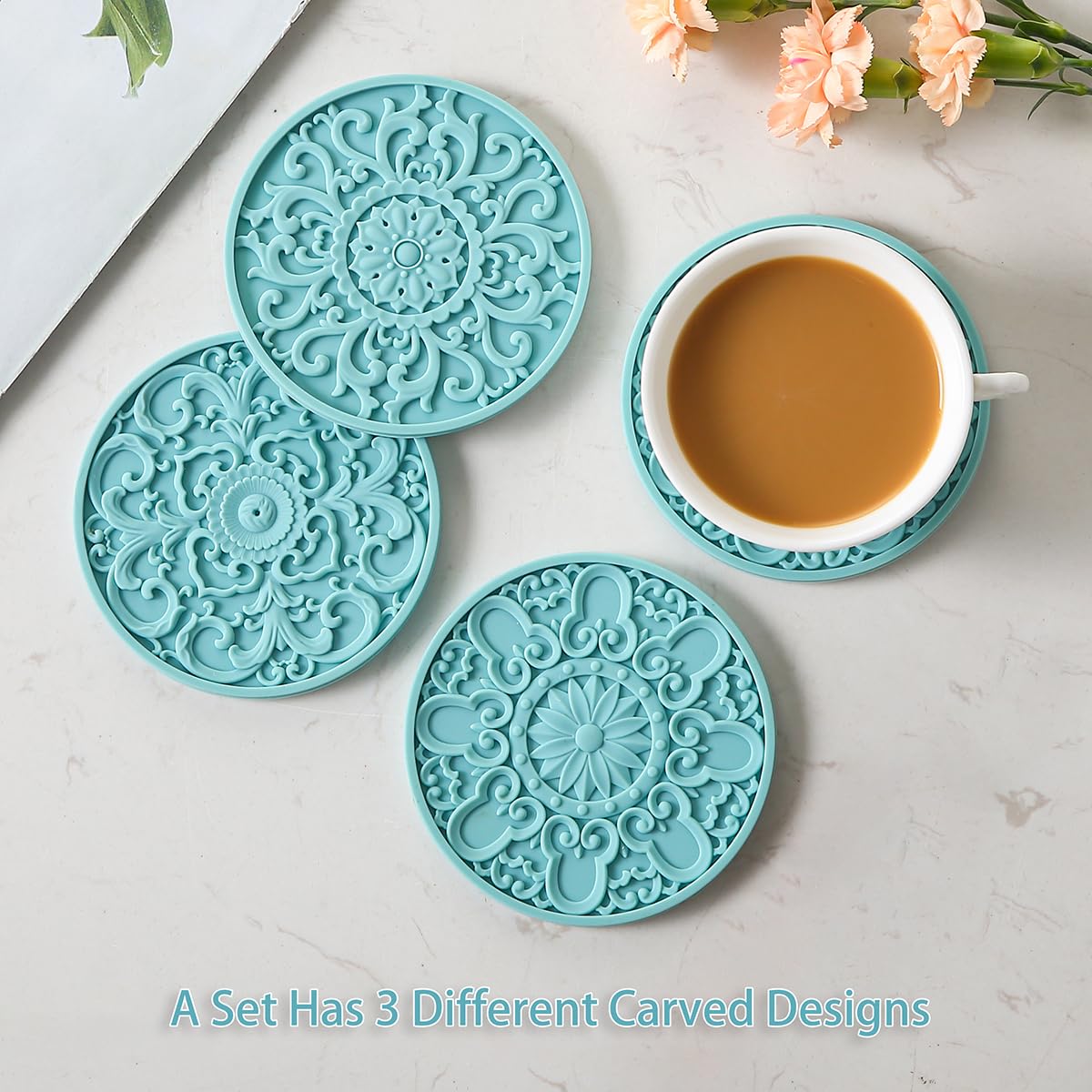 Colinda posavasos silicona, diseño de doble cara para combinar estilos.