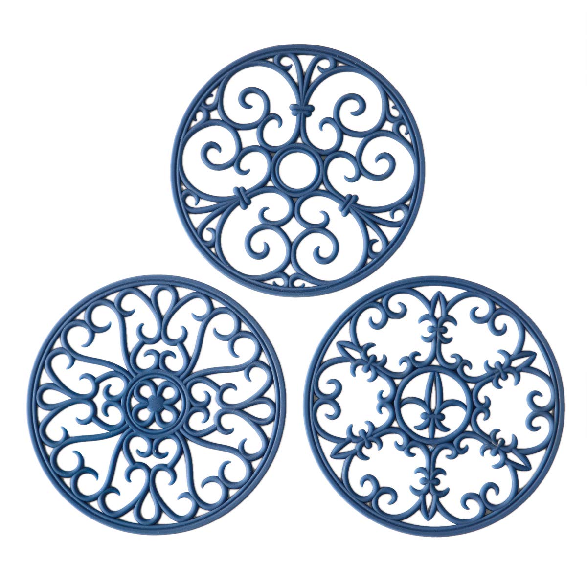 Colinda trivet de silicona azul: protege superficies y soporta altas temperaturas.