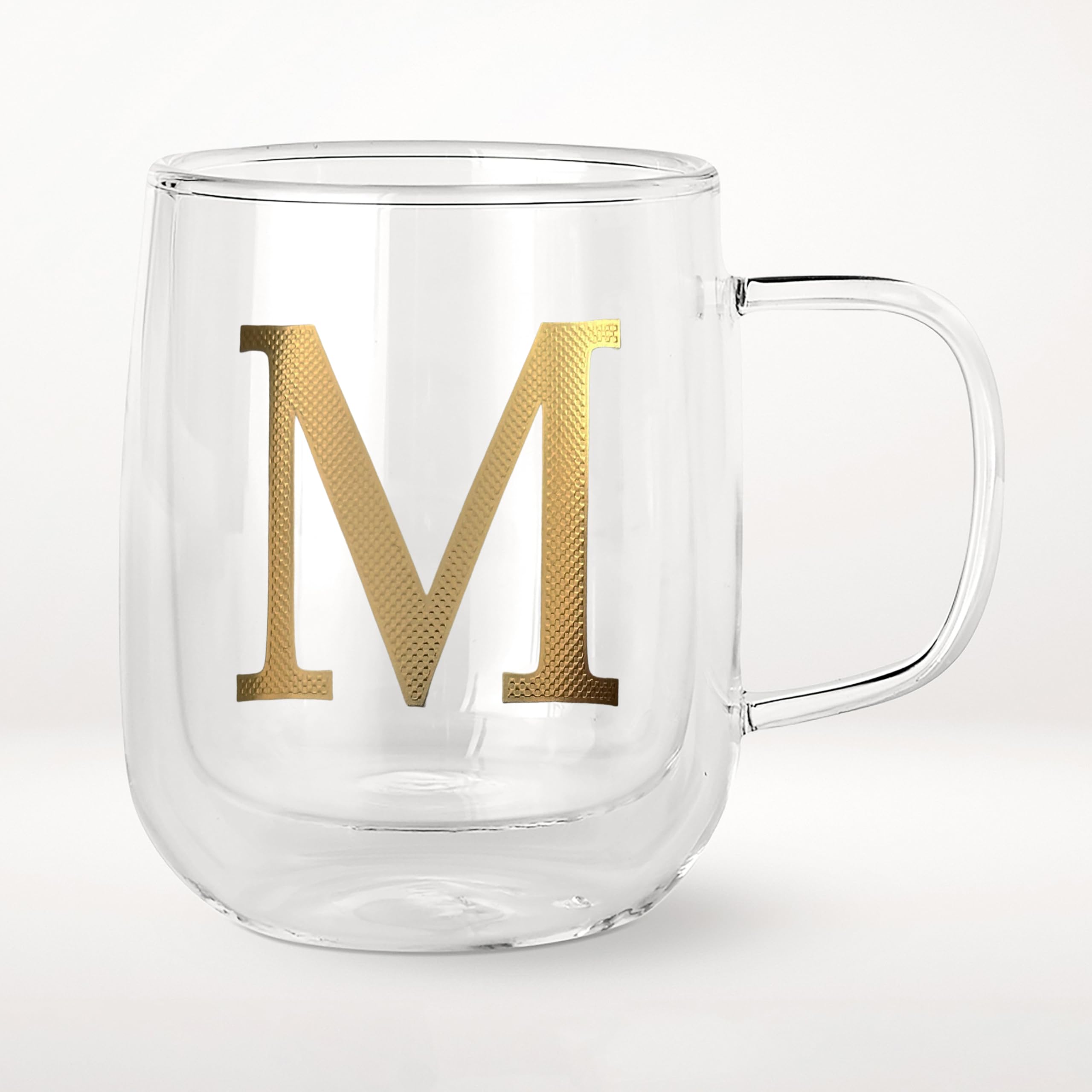 COLLECTIVE HOME, taza de vidrio de doble pared, monograma, mantiene caliente sin quemar.