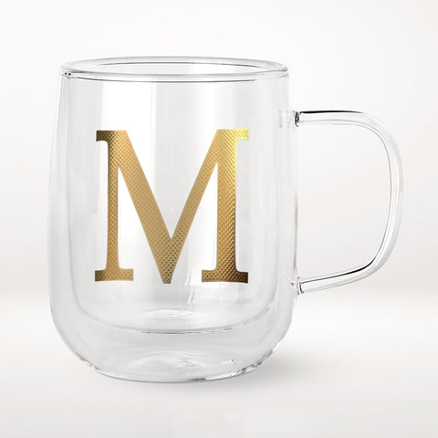 COLLECTIVE HOME, taza de vidrio de doble pared, monograma, mantiene caliente sin quemar.