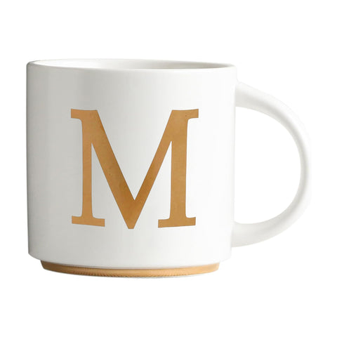 COLLECTIVE HOME: taza cerámica monograma dorado 15oz para café matutino elegante.