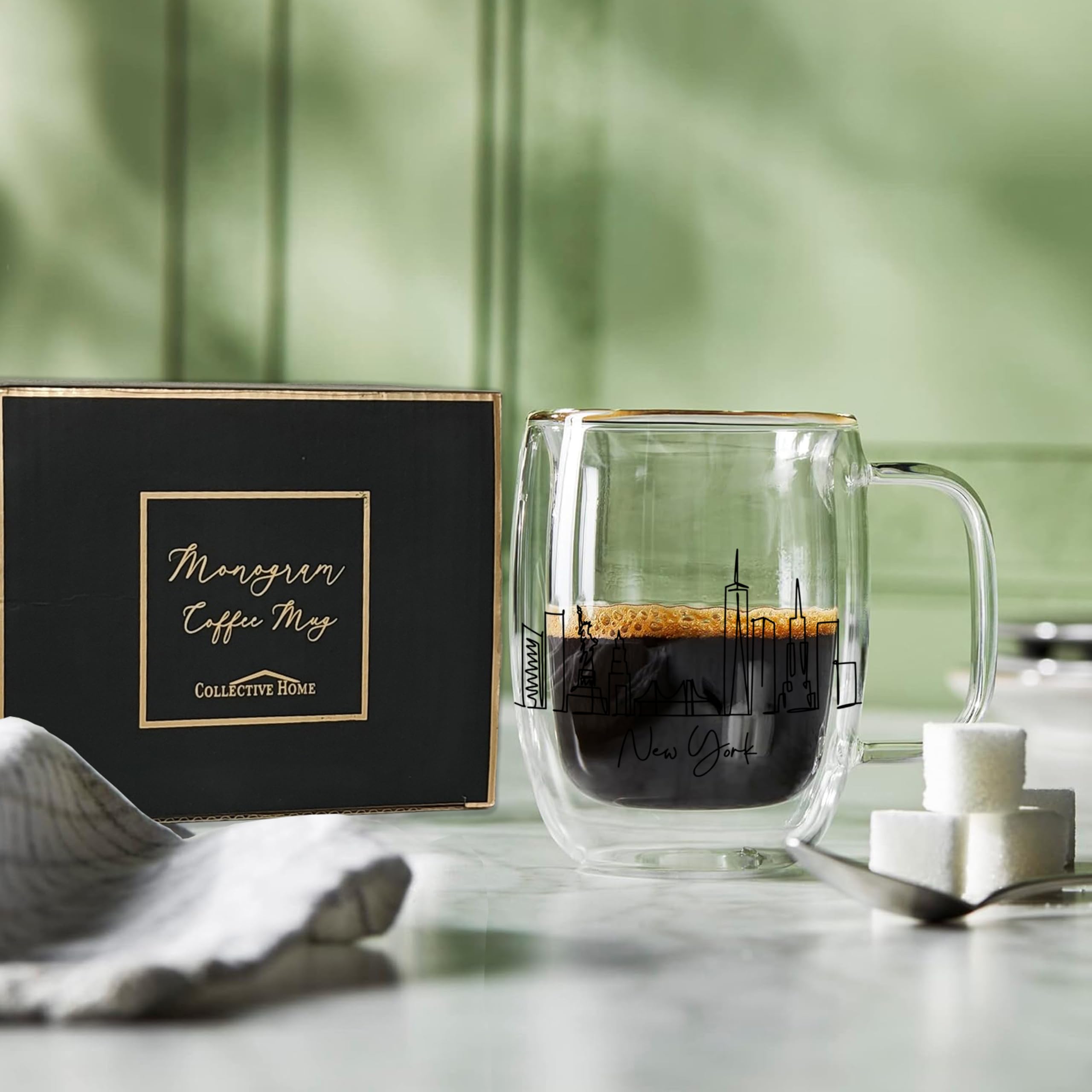 COLLECTIVE HOME mug de doble pared mantiene temperatura y evita quemaduras al sostener.