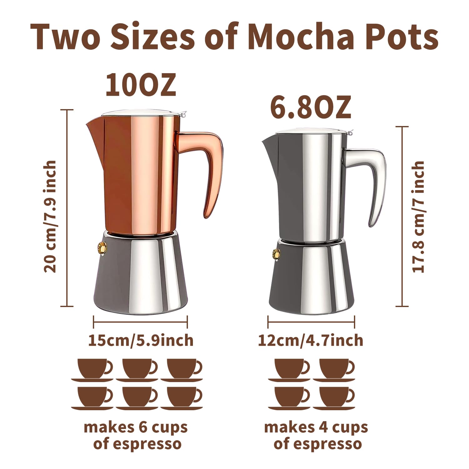 Collgene cafetera moka 6 tazas, sistema de presión para café aromático
