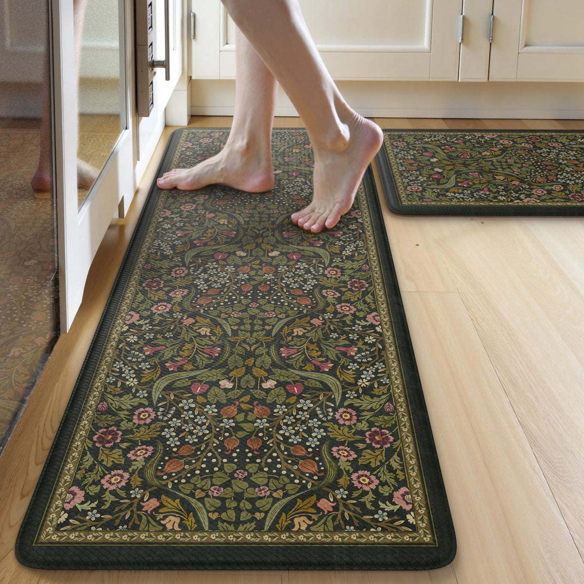 Collive alfombra antifatiga para cocina con diseño floral, ideal para uso prolongado al cocinar
