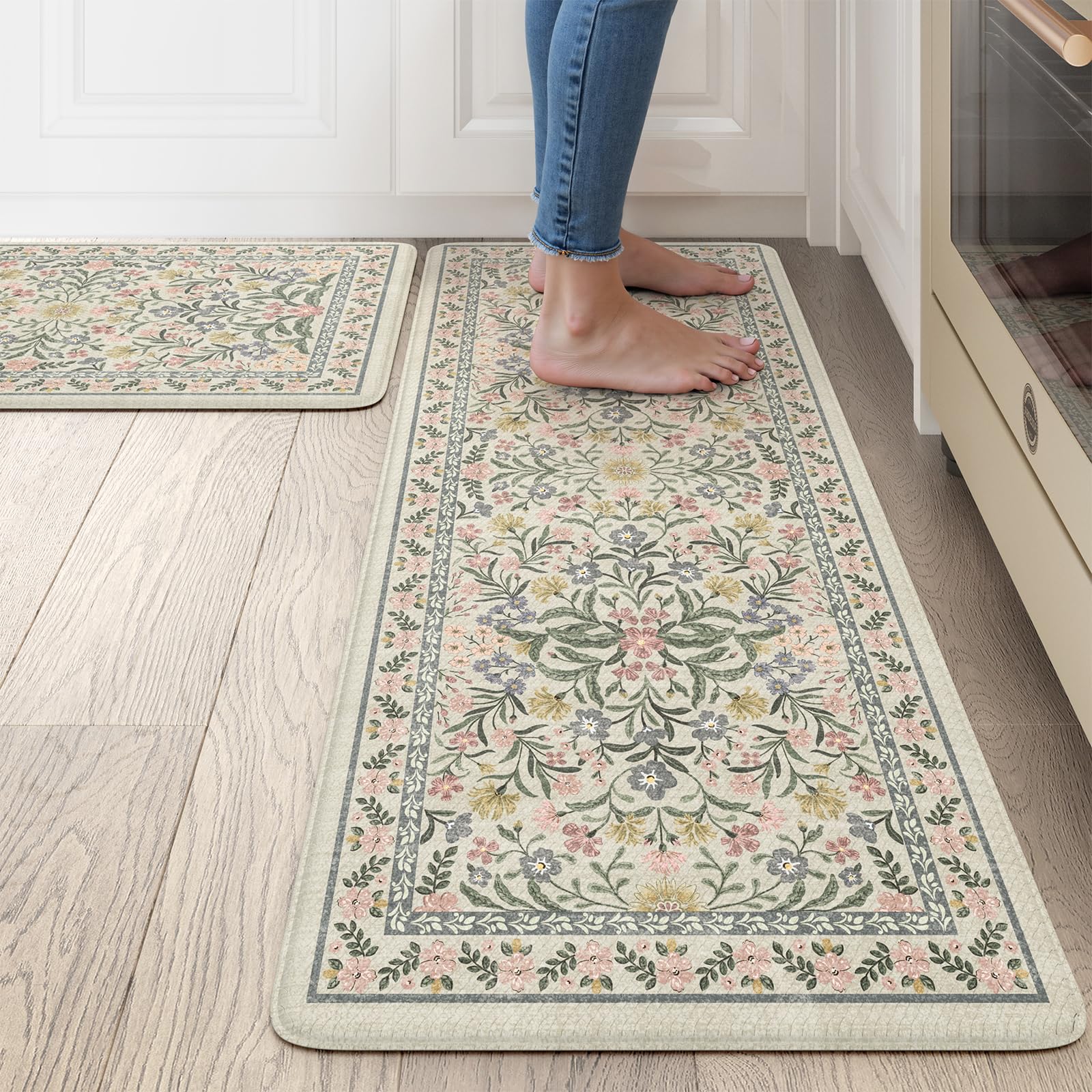 Collive alfombra antifatiga para cocina, set de 2 beige, soporte cómodo al cocinar.