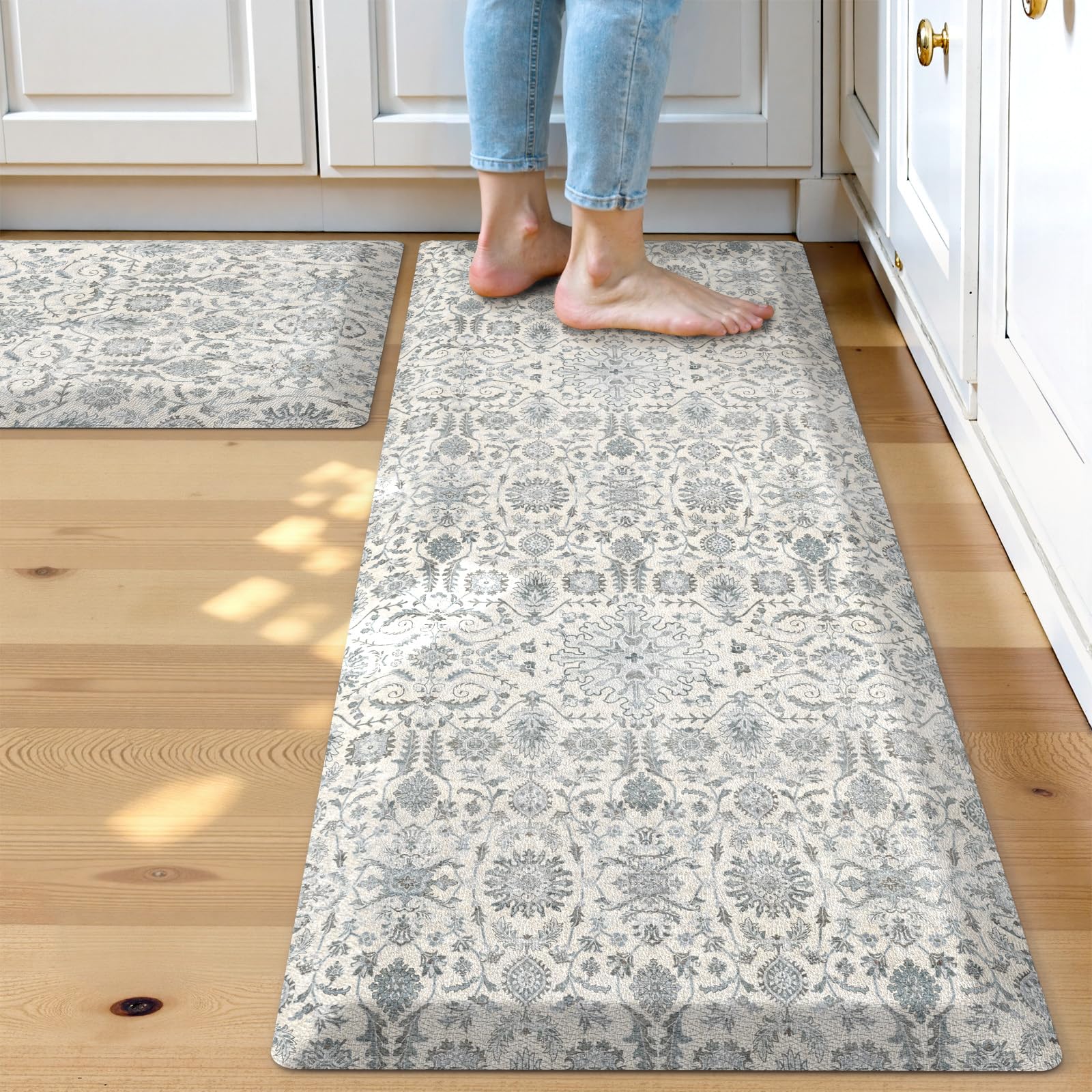Alfombra Collive para cocina, boho floral, juego de dos, comodidad al levantarte y cocinar.