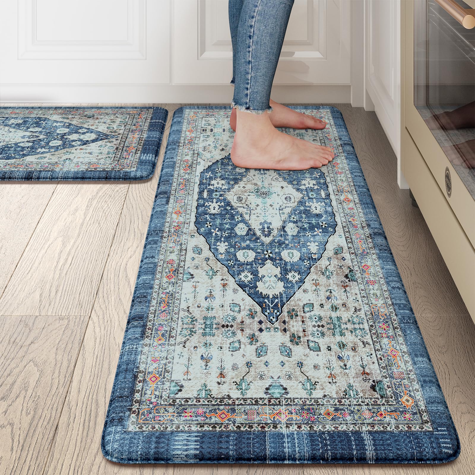Collive alfombra cocina boho: superficie suave que alivia el cansancio al cocinar.