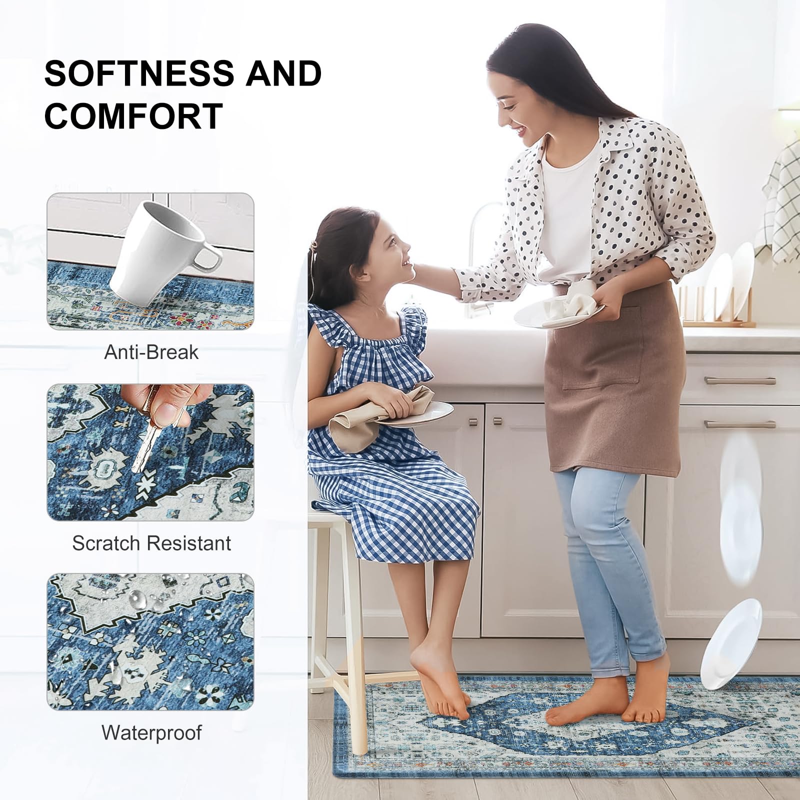 Collive alfombra cocina boho: resistente al agua y fácil de limpiar ante derrames.