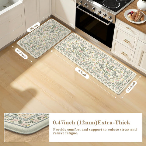 Collive alfombra floral beige para cocina, diseño elegante y antideslizante.