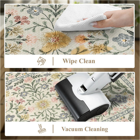 Collive alfombra lavadero beige floral, aporta color y seguridad antideslizante.