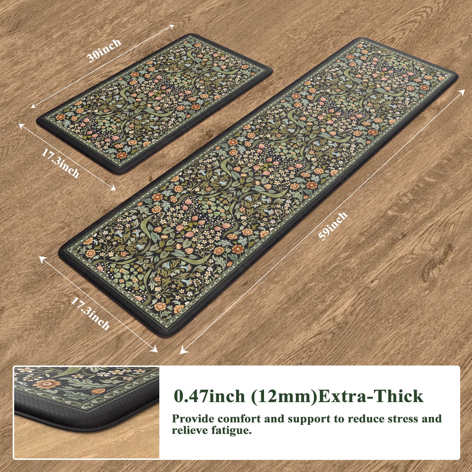 Collive alfombrilla antifatiga cocina, patrón floral, reduce fatiga al cocinar largas horas.