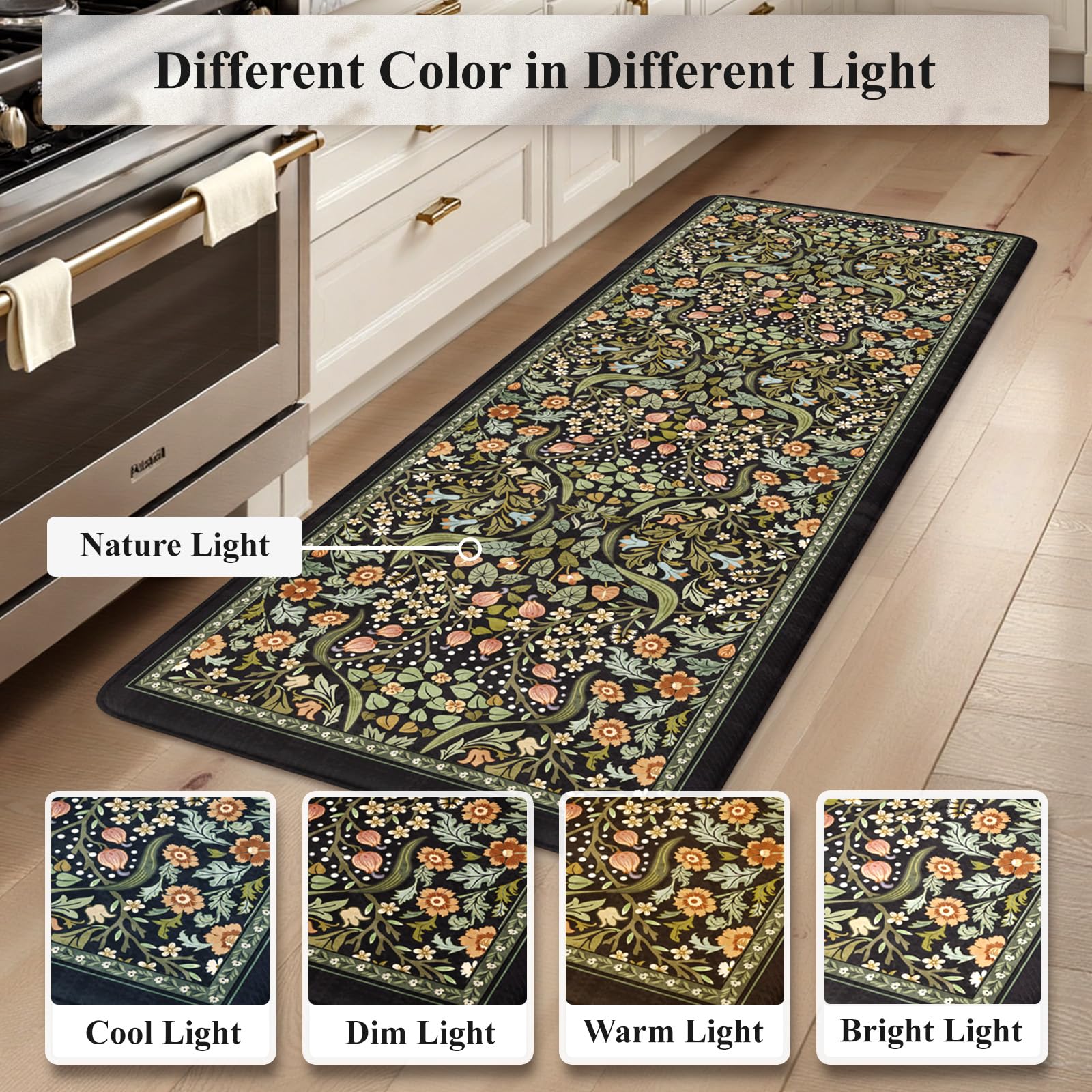 Collive alfombra acolchada con diseño floral, confort prolongado al estar de pie