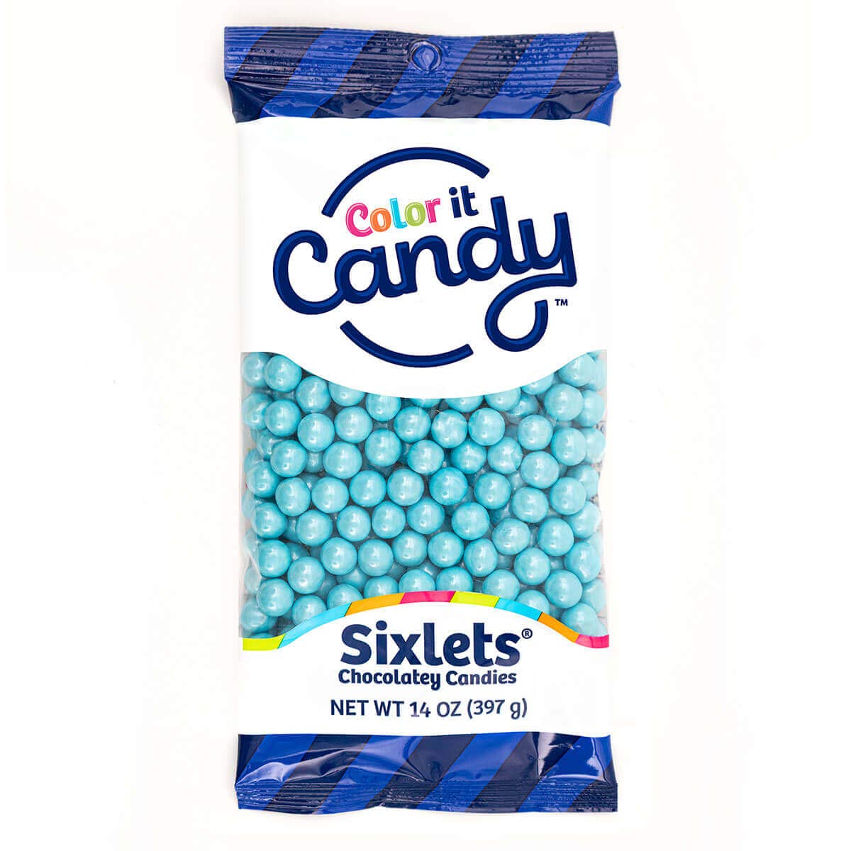 Color It Candy Sixlets azul brillante, en centro de mesa para fiestas.