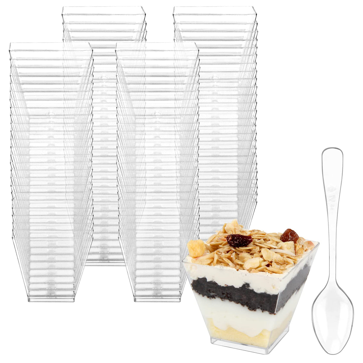 Colovis copas mini postre 2oz transparentes con cucharas incluidas para degustaciones elegantes.