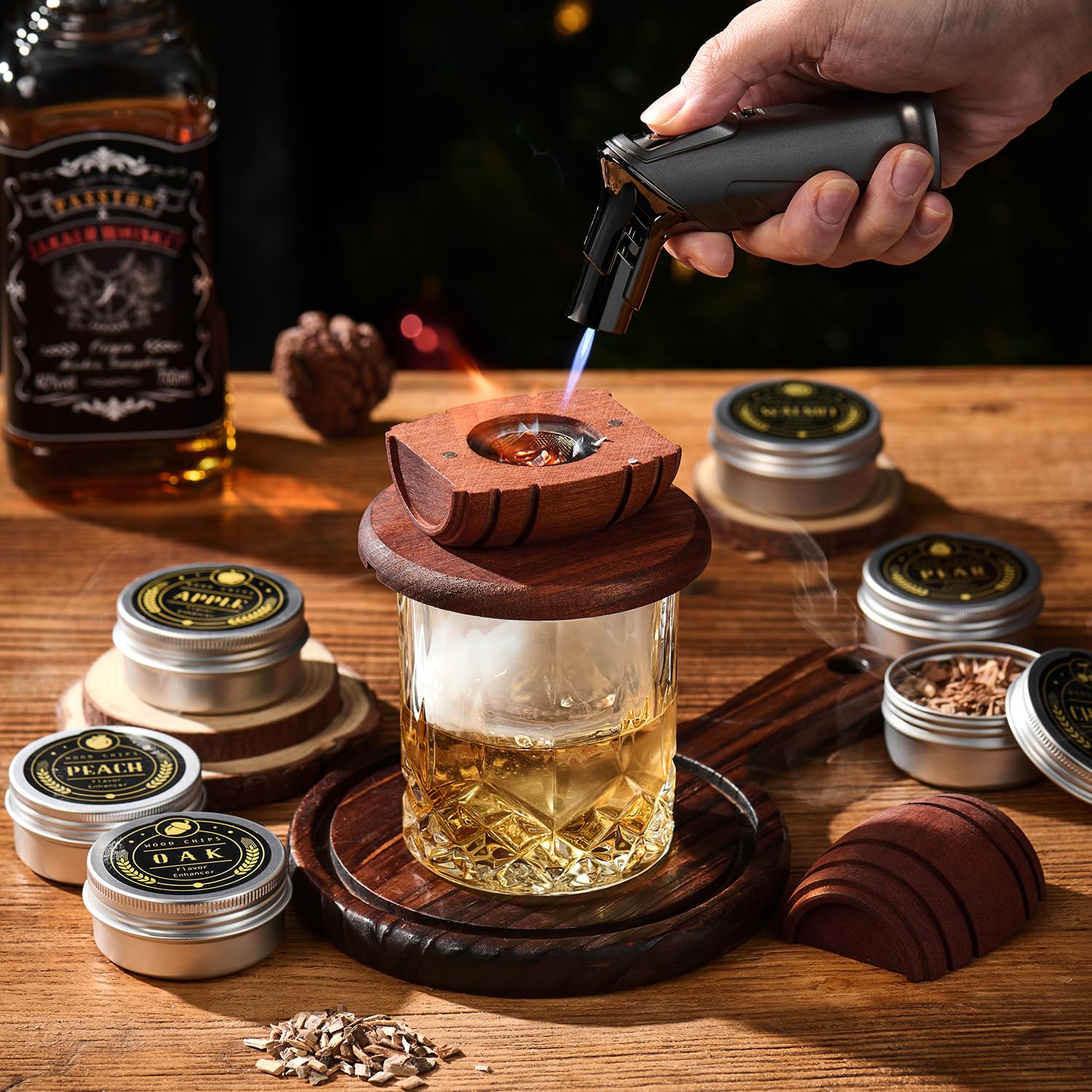 ComboJoy kit ahumador para whisky con seis sabores de virutas de madera