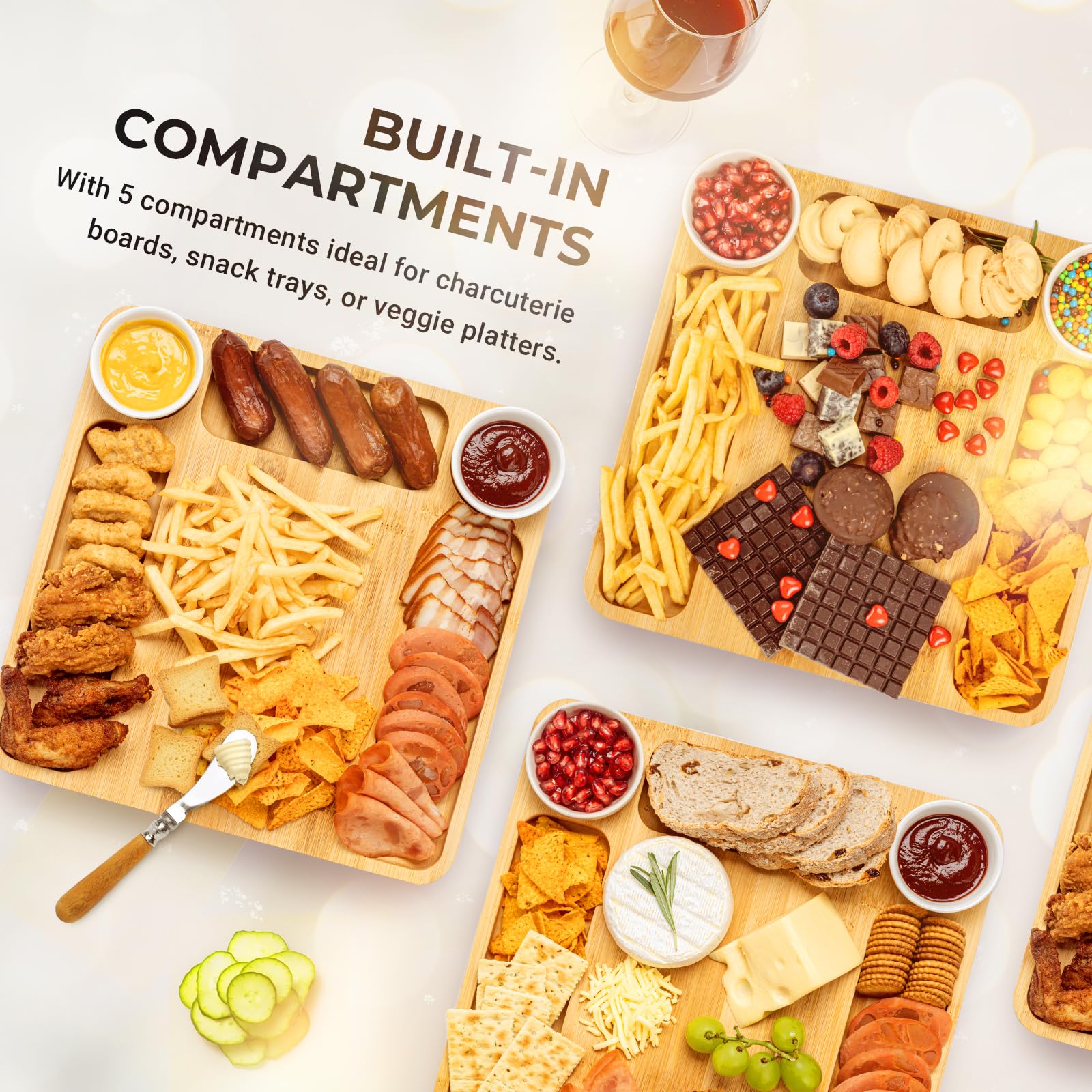 Combler Tablero charcutería con ranuras para salsas, organización de sabores.