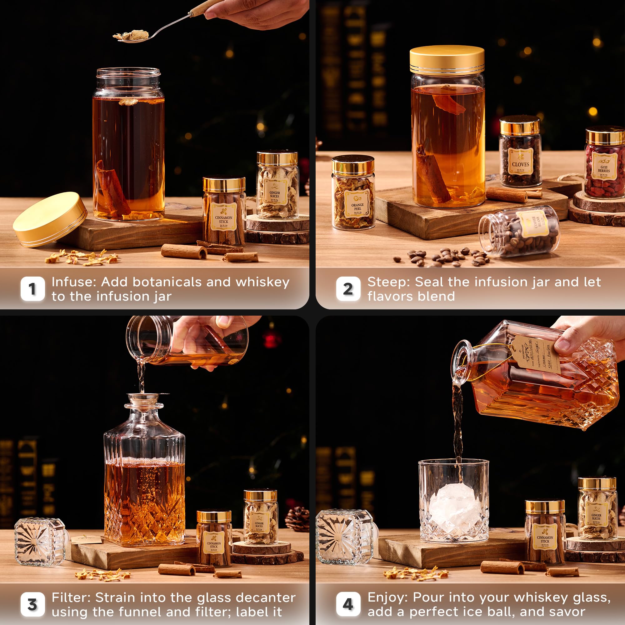 ComboJoy etiquetas de infusión con cuerdas para organizar sabores.