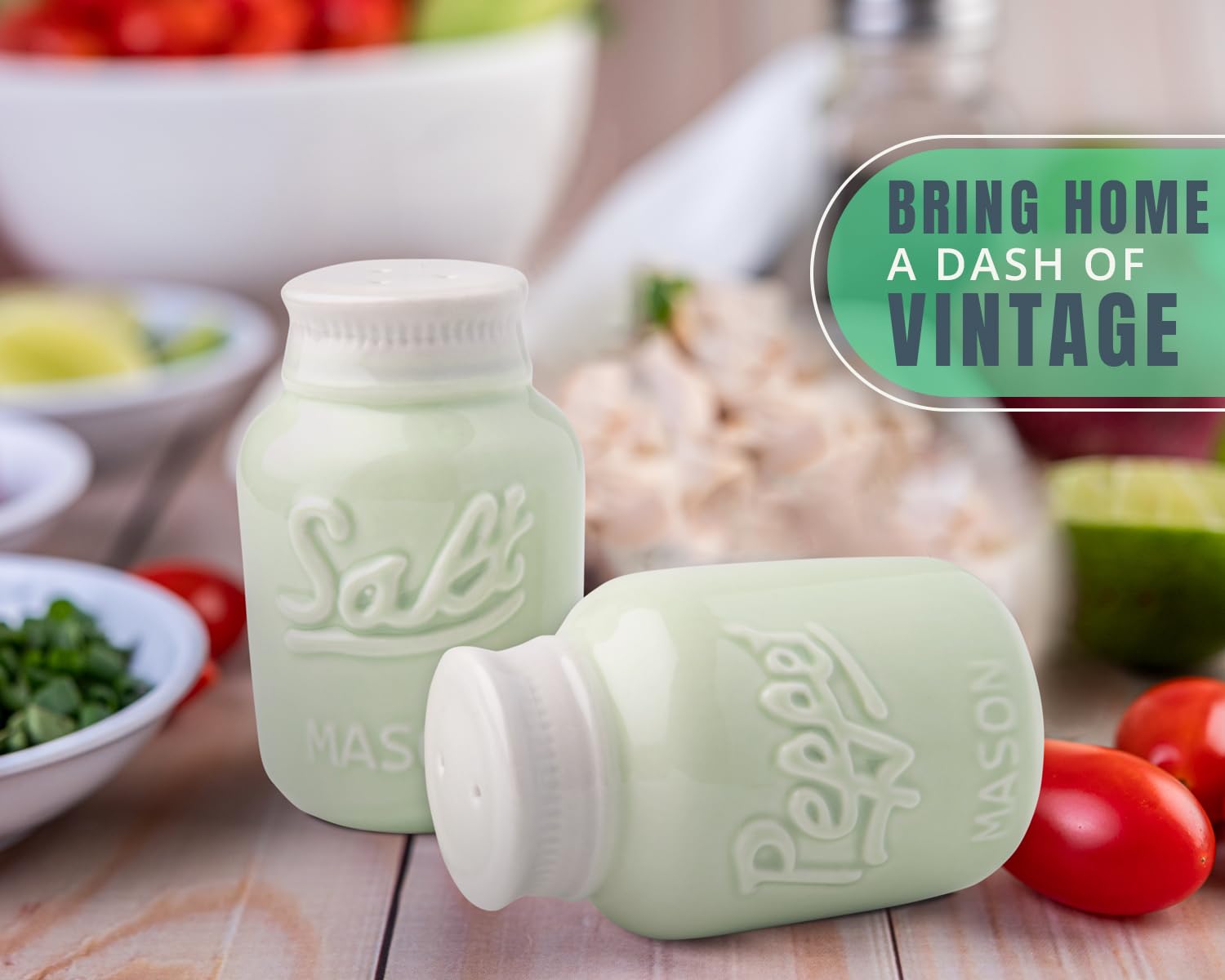 Comfify jarras Mason de cerámica vintage, color verde agua, perfecta para cocinas tradicionales.