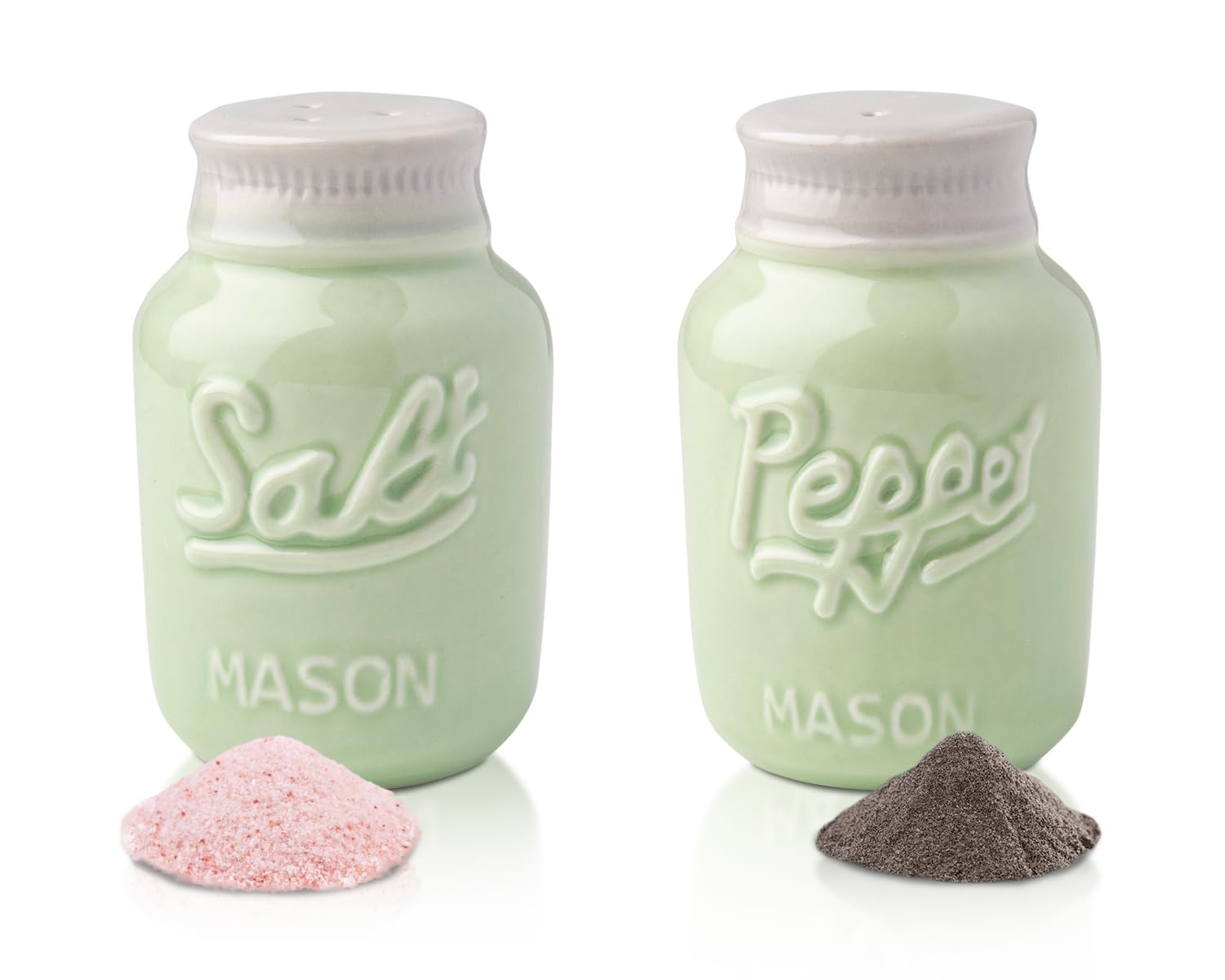 Comfify jarras Mason para sal y pimienta, acabado verde agua, ideal para mesa rústica.