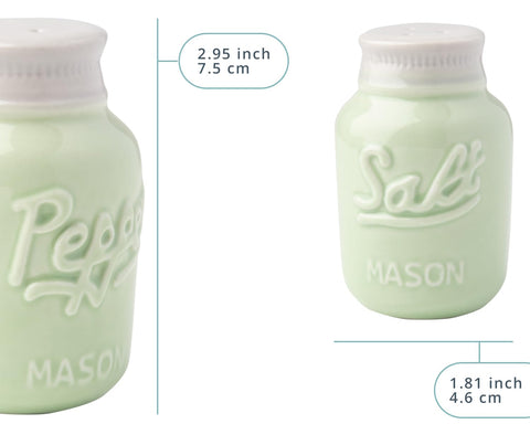 Comfify juego de sal y pimienta Mason en cerámica verde agua, decorativo y práctico.