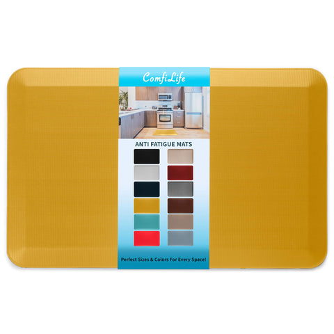 Alfombra antifatiga ComfiLife para cocina, grosor 3-4 pulgadas, confort al cocinar.