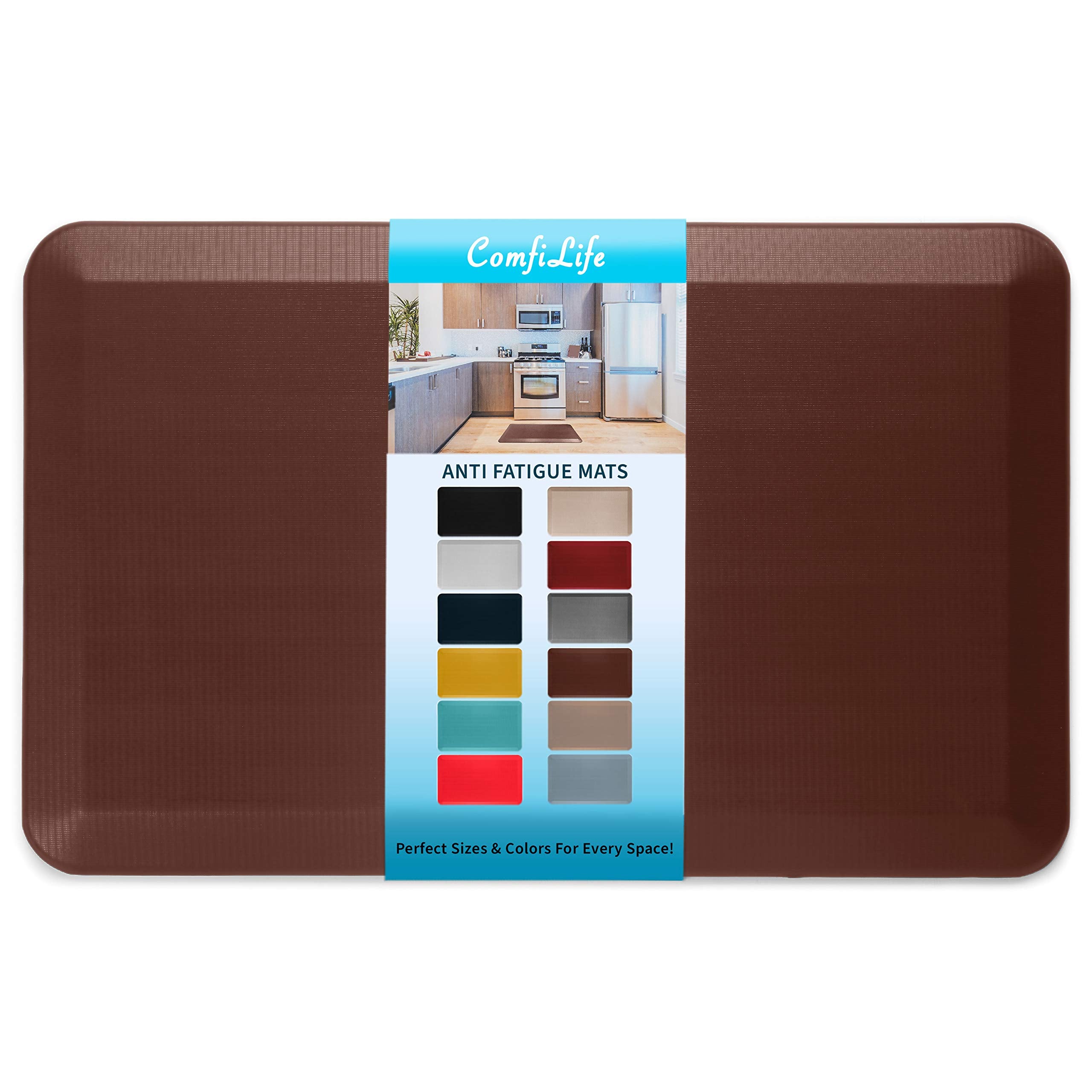 Almohadilla antifatiga ComfiLife en cocina 20x32 marrón para confort al cocinar