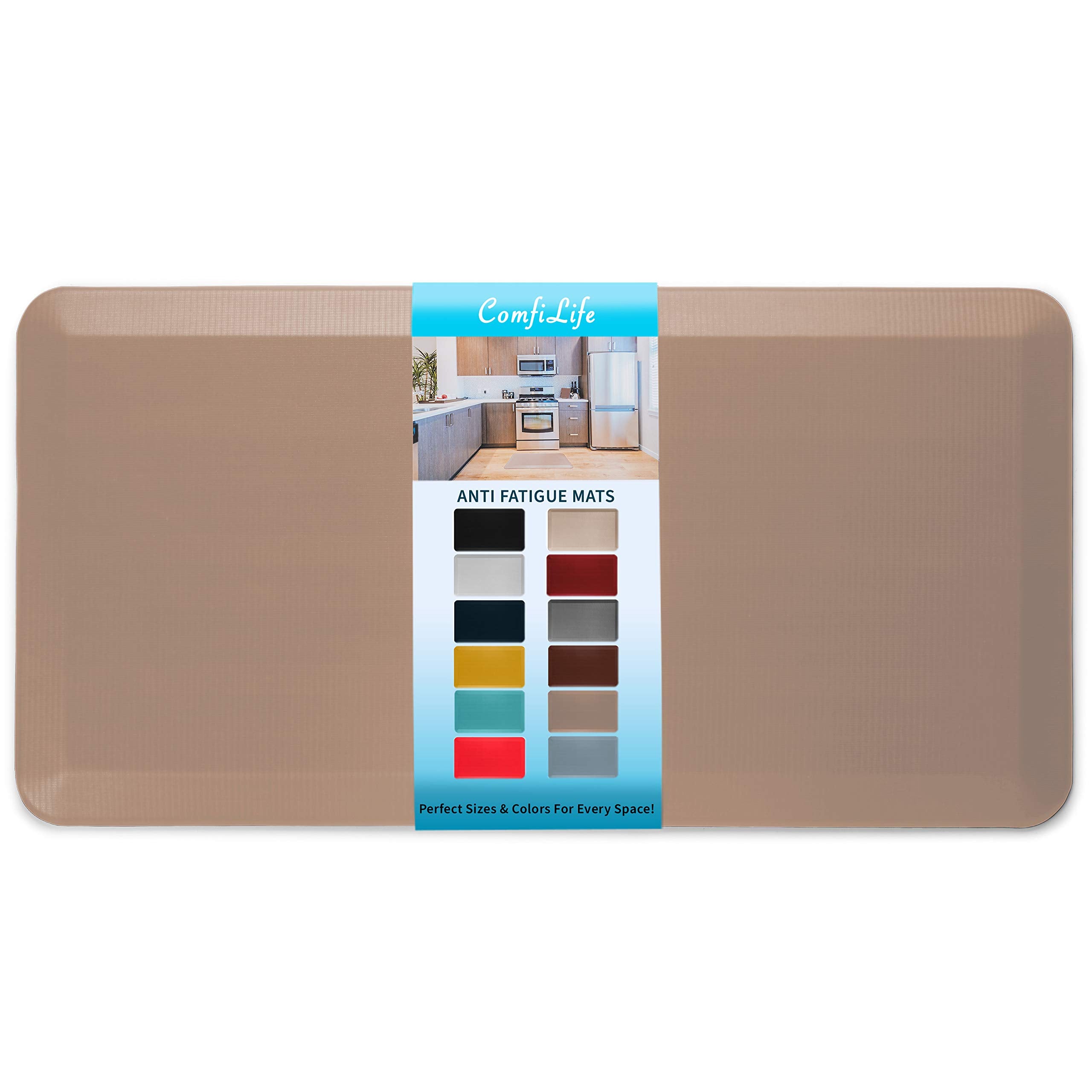 ComfiLife almohadilla antifatiga para cocina, 20x39, beige, soporte cómodo.