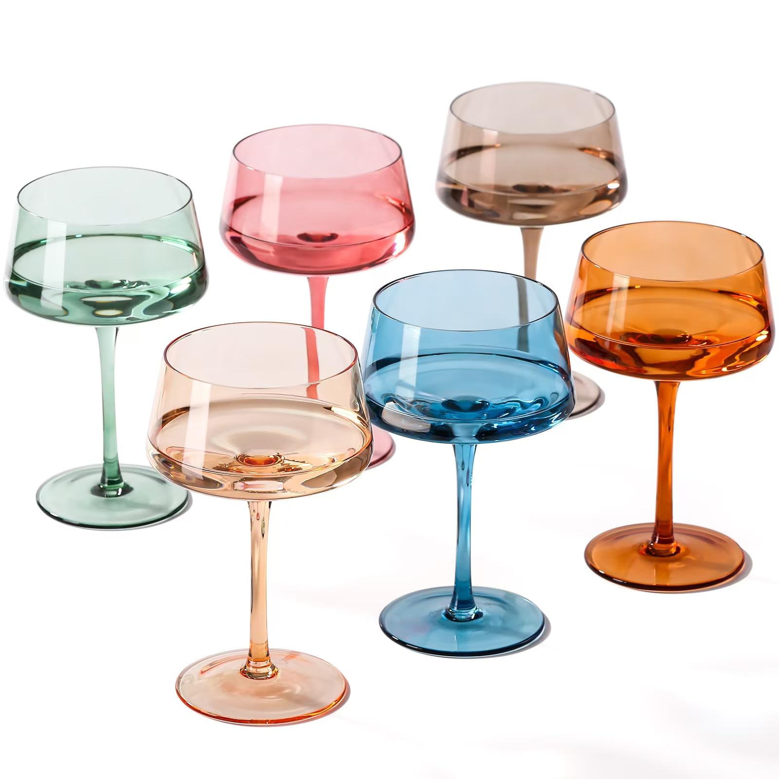 Copas comfit coloridas para bebidas, vidrio soplado a mano, ideal para cócteles y champán.