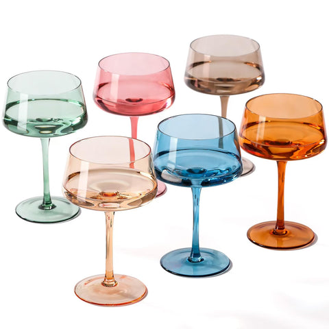 Copas comfit coloridas para bebidas, vidrio soplado a mano, ideal para cócteles y champán.
