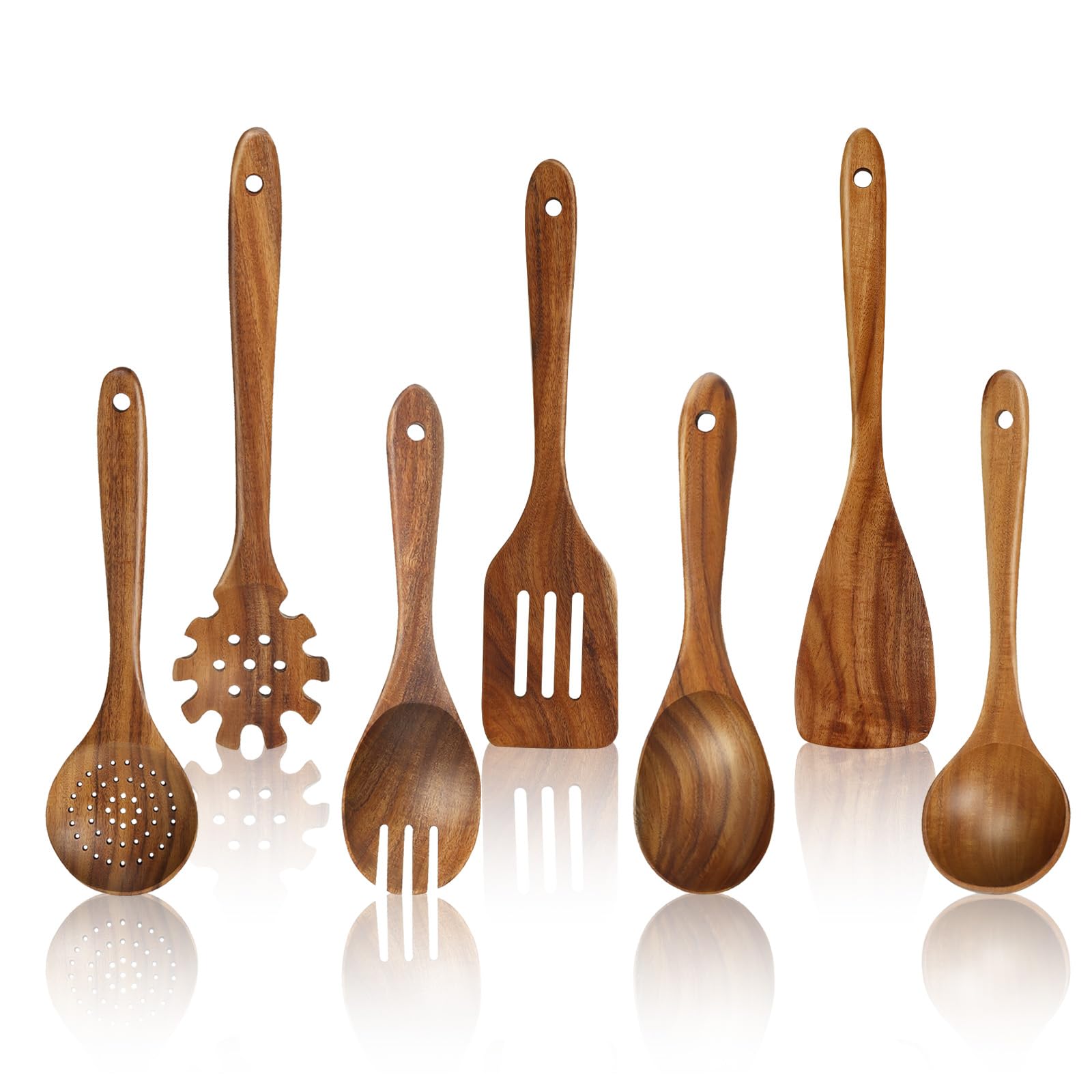 comfoyar cucharas de teca natural: utensilios duraderos para cocinar sin rayar sartenes antiadherentes.