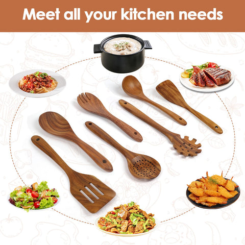 comfoyar juego de utensilios de cocina en madera, set de 7 piezas completo.