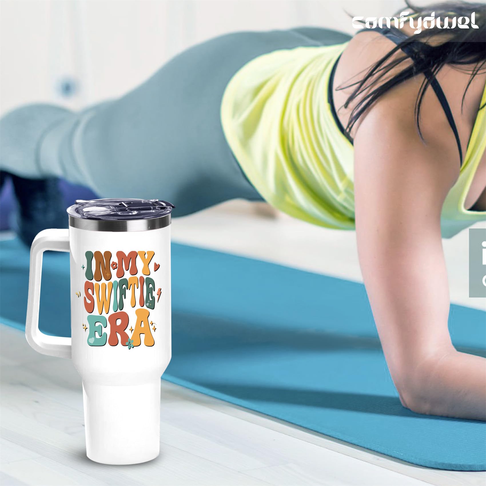 ComfyDwel vaso termo 40onzas, asa ergonómica para un agarre cómodo.