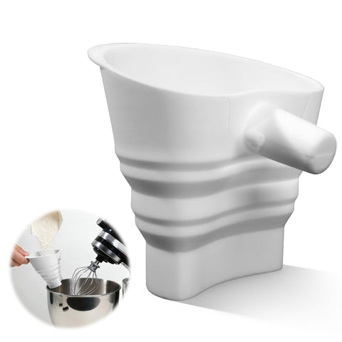 COMFYTOUCH embudo harina KSM150: ajuste perfecto para evitar derrames durante la mezcla.