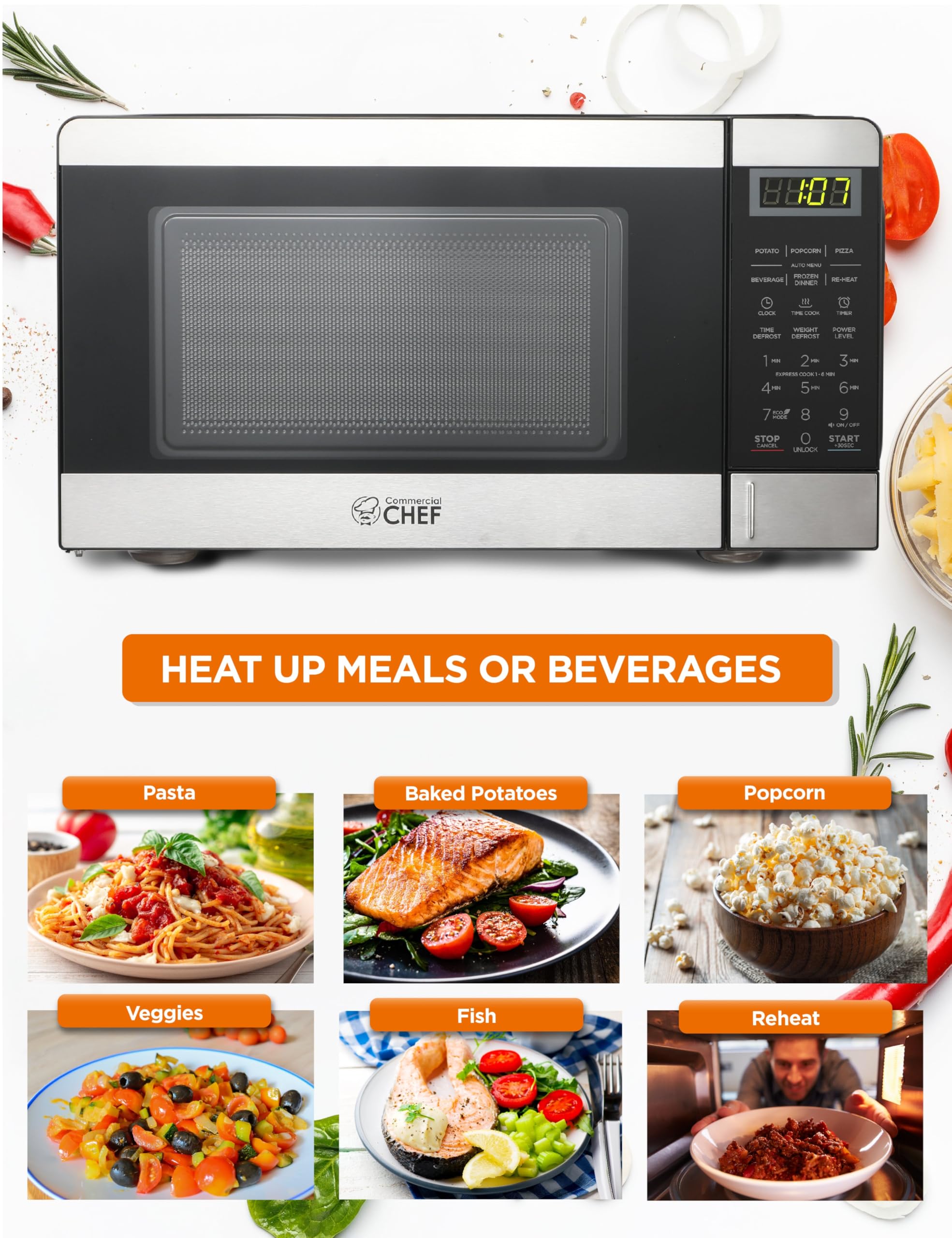 Panel digital de Commercial CHEF con iconos y luz LED.