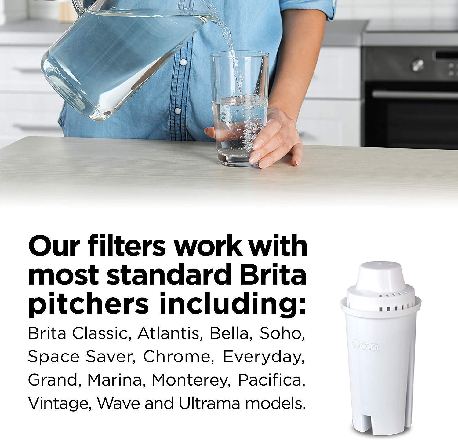 Commercial Cool Brita filtro reduce contaminantes en el agua filtrada.