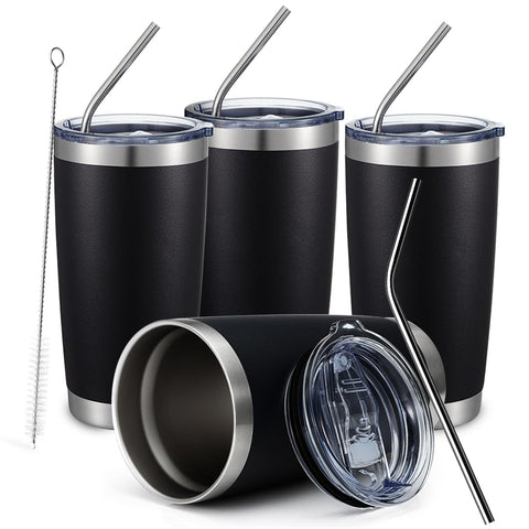 COMOOO vaso térmico 20oz negro con conjunto de cuatro y tapa segura para la oficina.