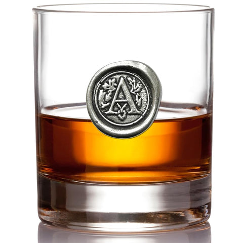 Vaso whisky de la Compañía Inglesa de Peltre, 11 onzas con monograma, ideal para regalo personalizado.