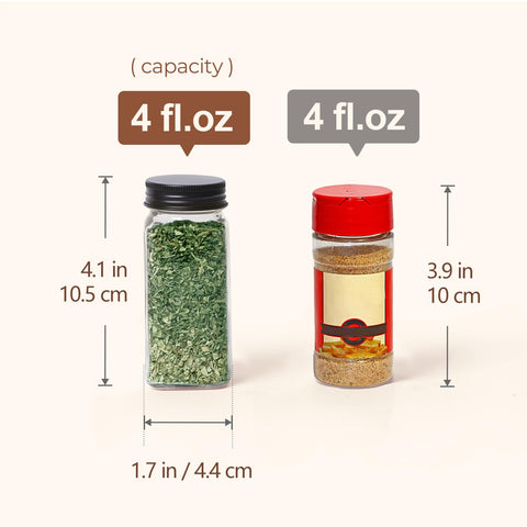 ComSaf botes de especias cuadradas de vidrio 4oz, diseño compacto.