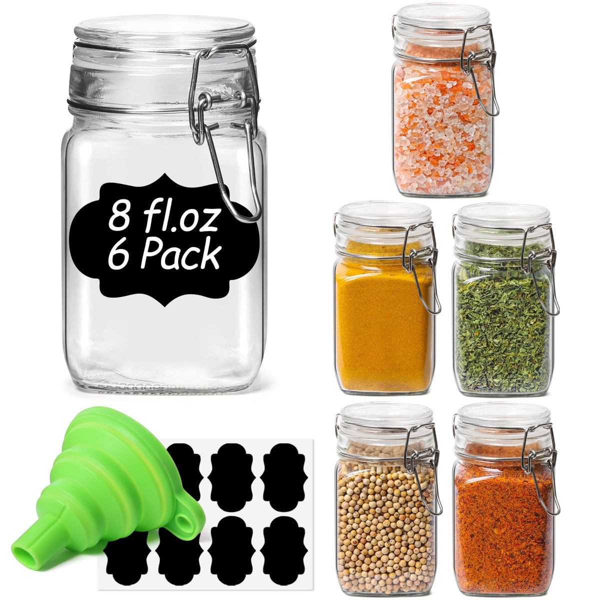 ComSaf botes vidrio 8 oz, tapa hermética para almacenamiento seguro