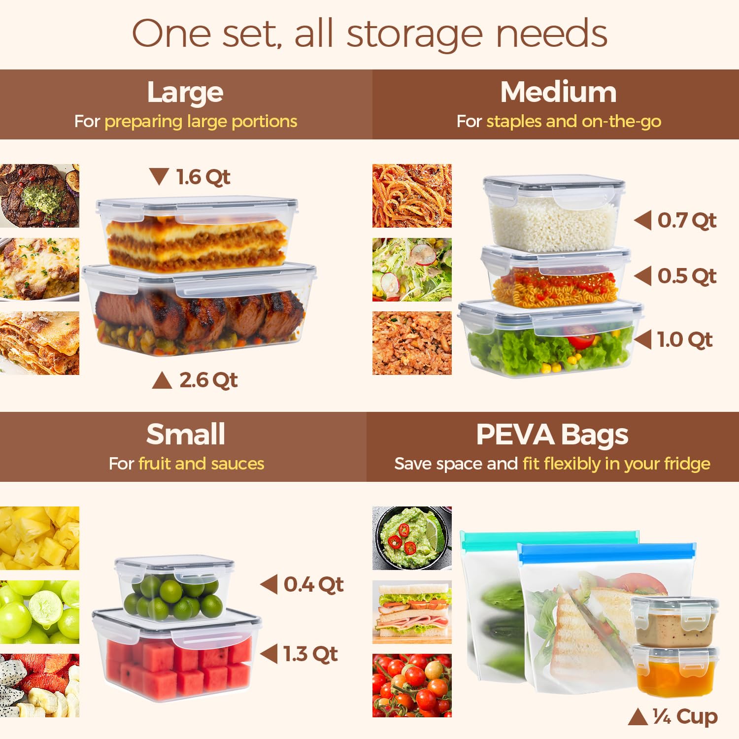 ComSaf grandes rectángulos 2-6qt, ideales para comidas familiares