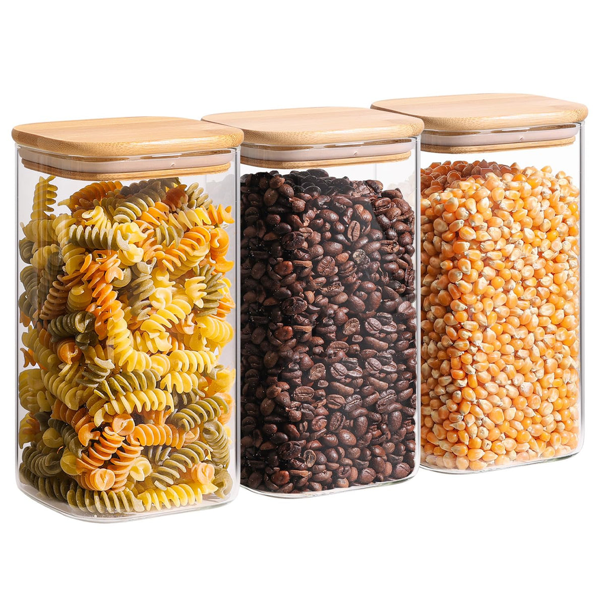 ComSaf contenedores de vidrio 1-4qt con tapas de madera para evitar humedad