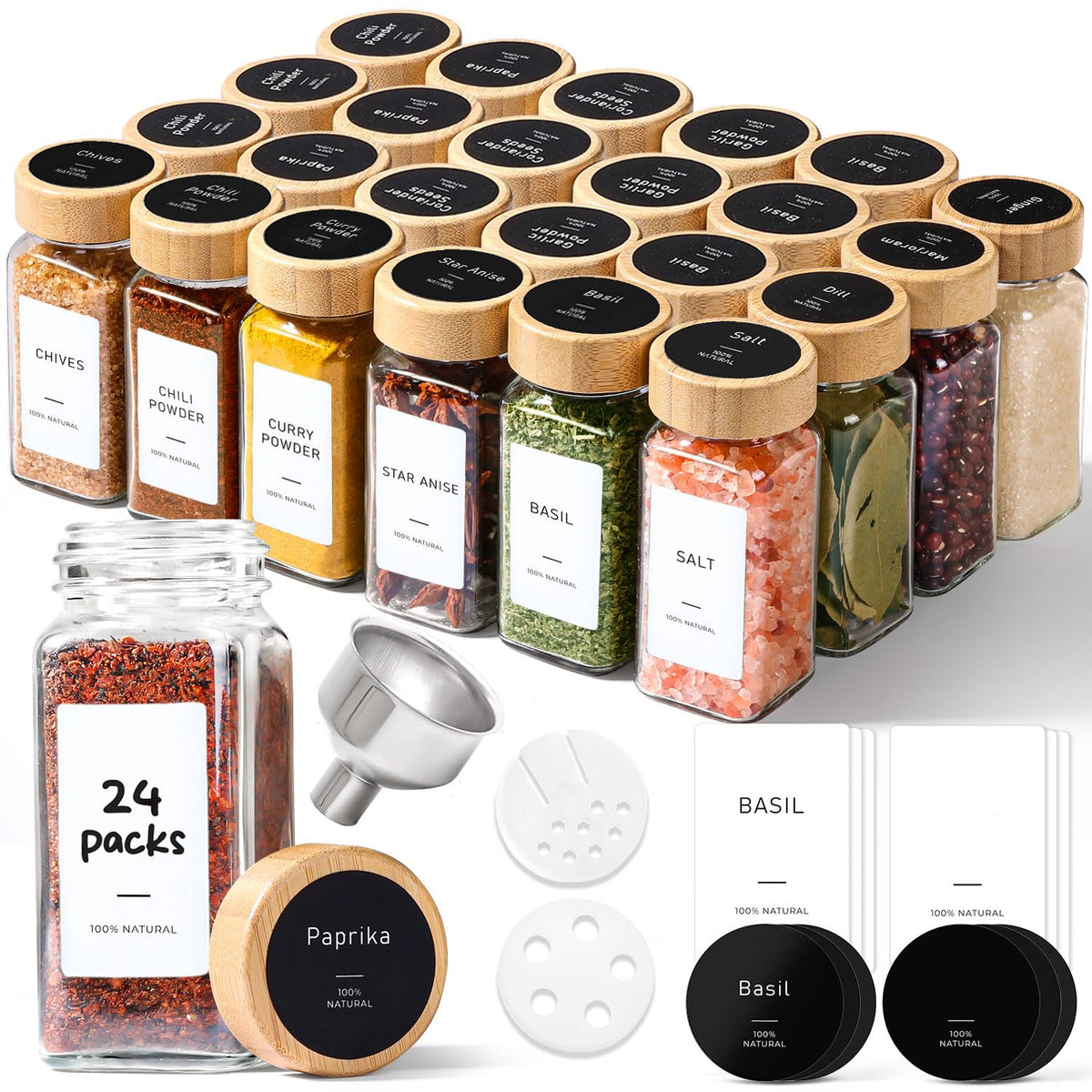 ComSaf frascos de especias 4 oz para ordenar la despensa y acceso rápido