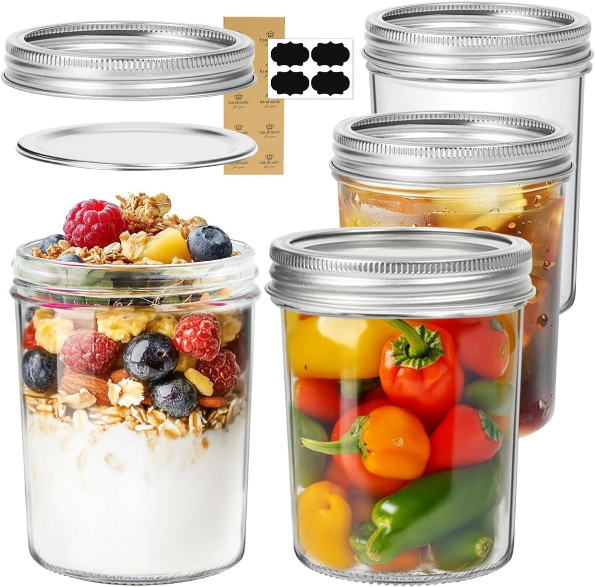 Frascos ComSaf de boca ancha 16 oz, vidrio claro, ideales para conservas.