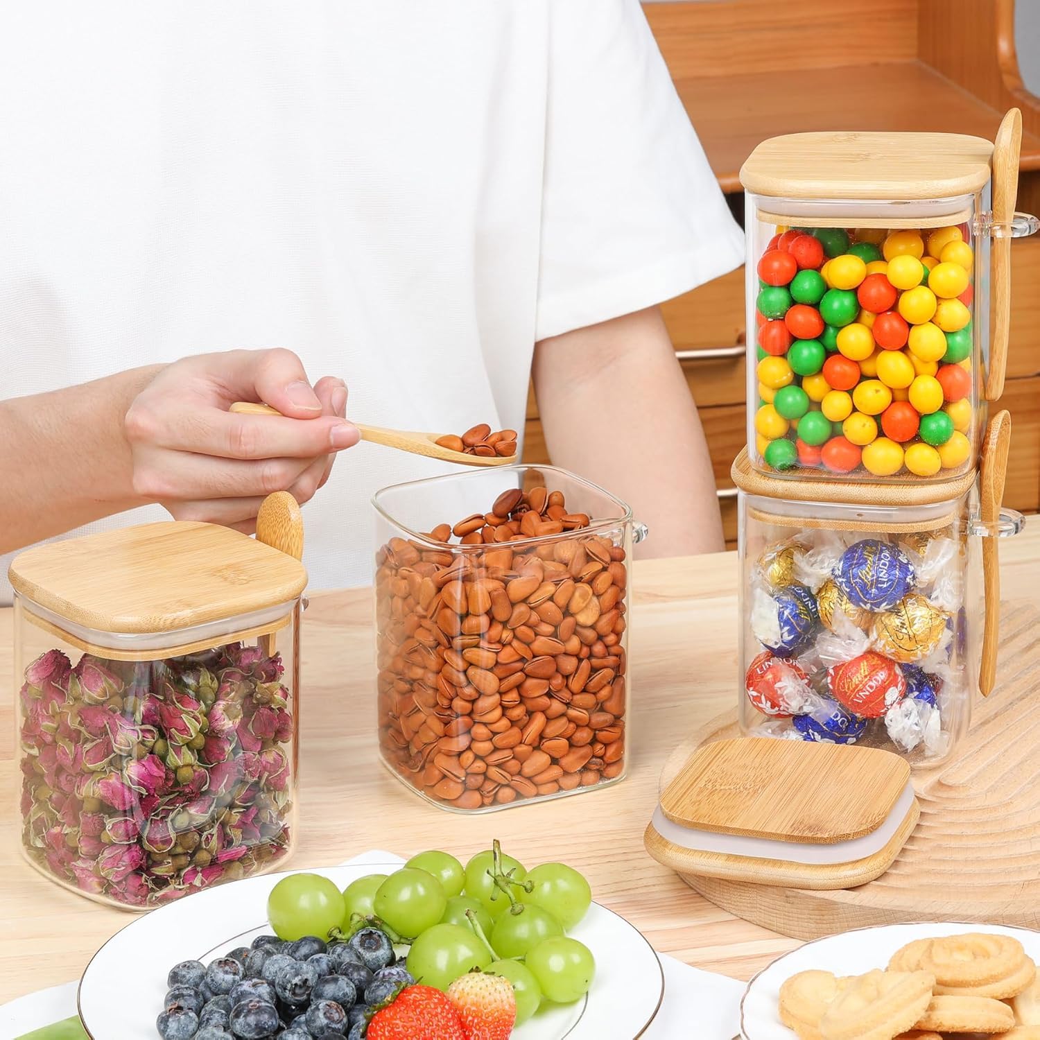 ComSaf frascos cuadrados para snacks azucar moreno y especias.