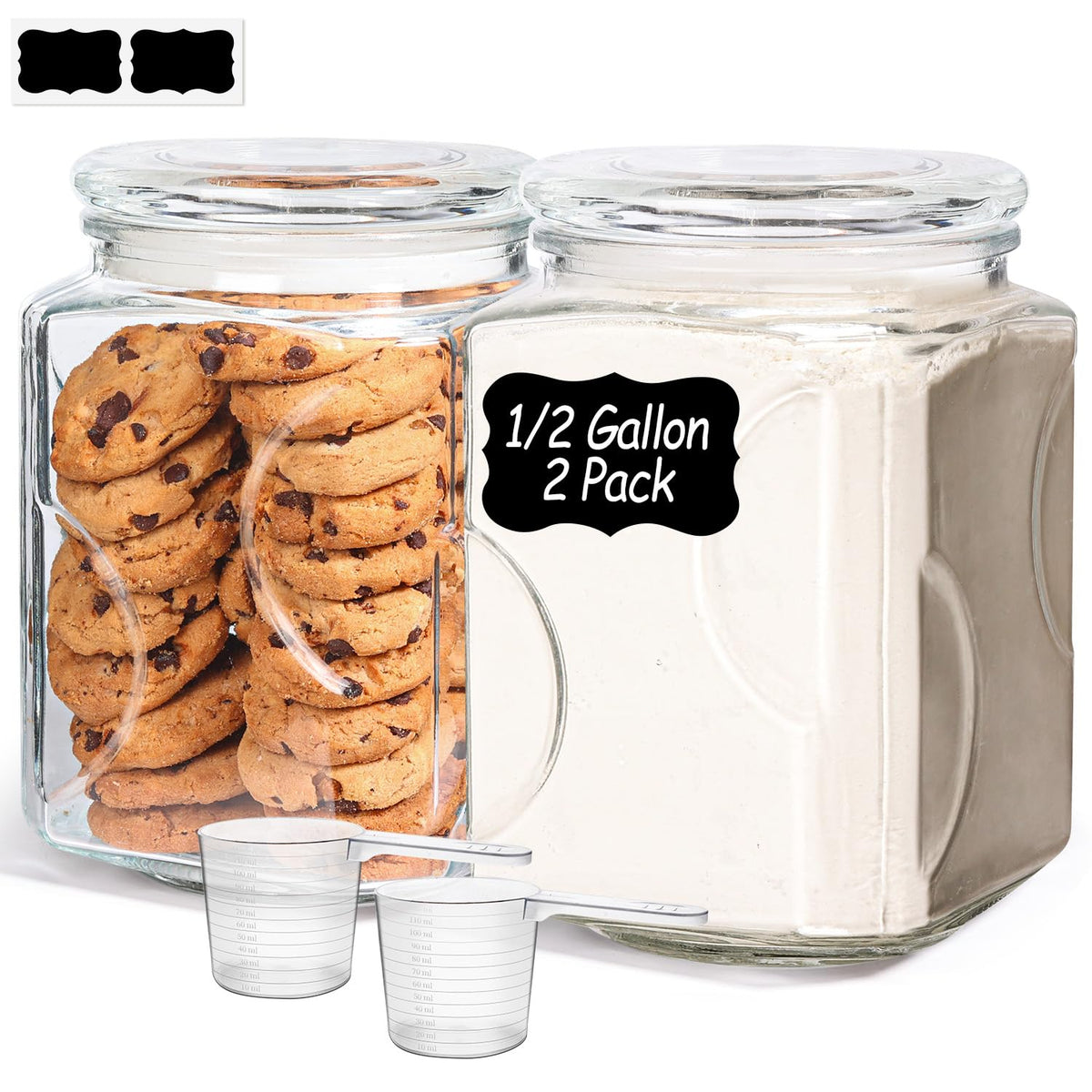 ComSaf jarras de vidrio 64oz con tapa para almacenamiento estable en la despensa.