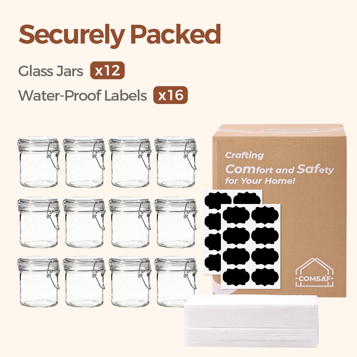 ComSaf jarras de vidrio 8oz con cierre seguro para la cocina diaria.
