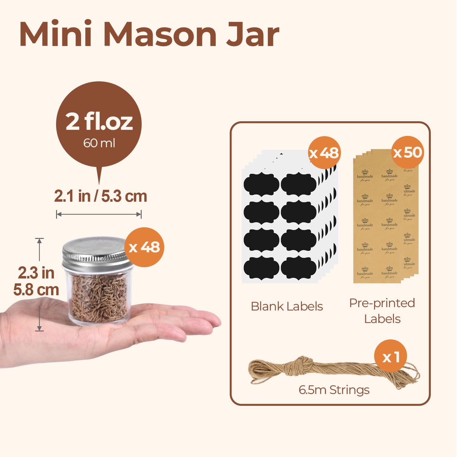 ComSaf jarras mason mini 2oz con cuerda para regalos hechos a mano.