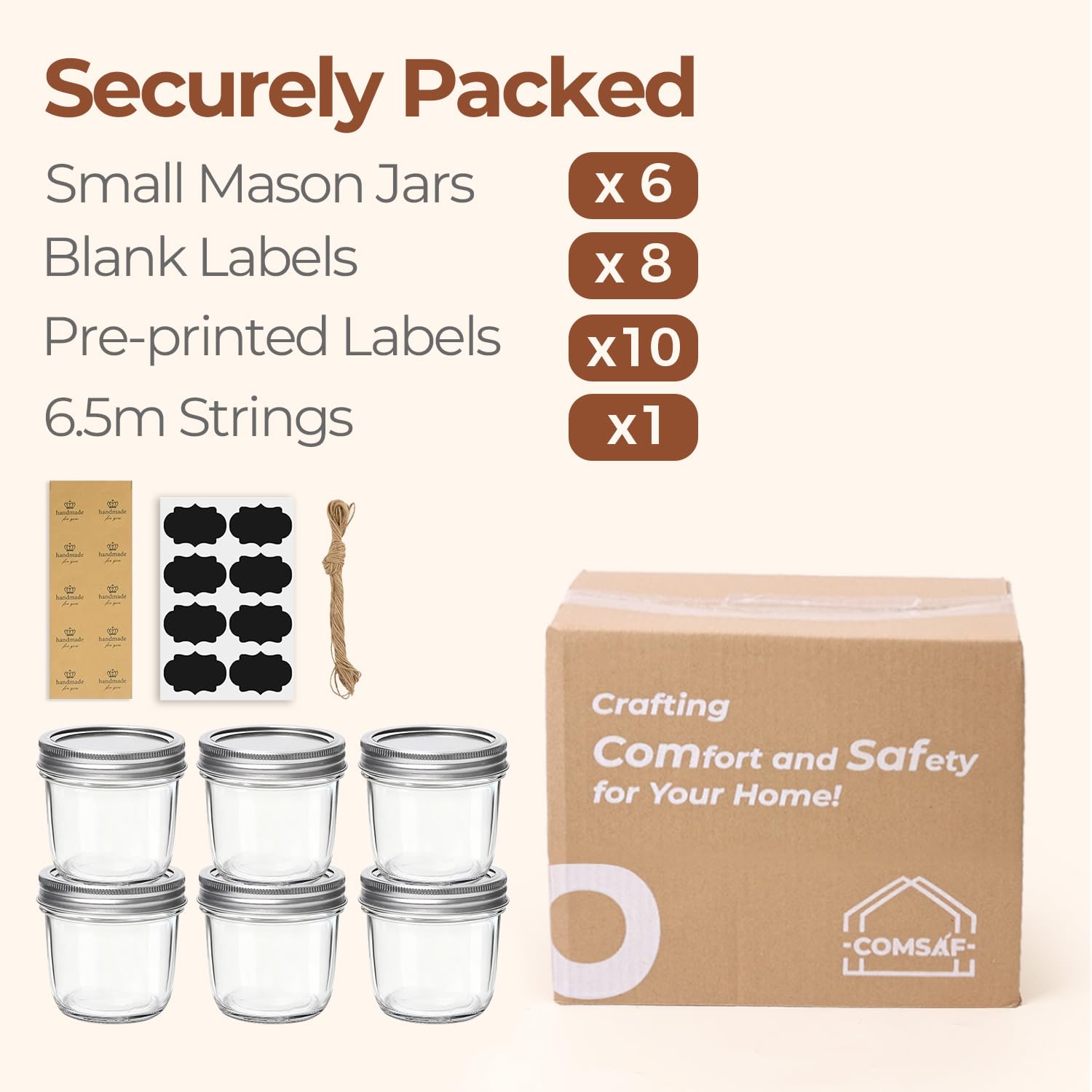 Pack de 6 tarros Mason ComSaf 8 onzas para proyectos.