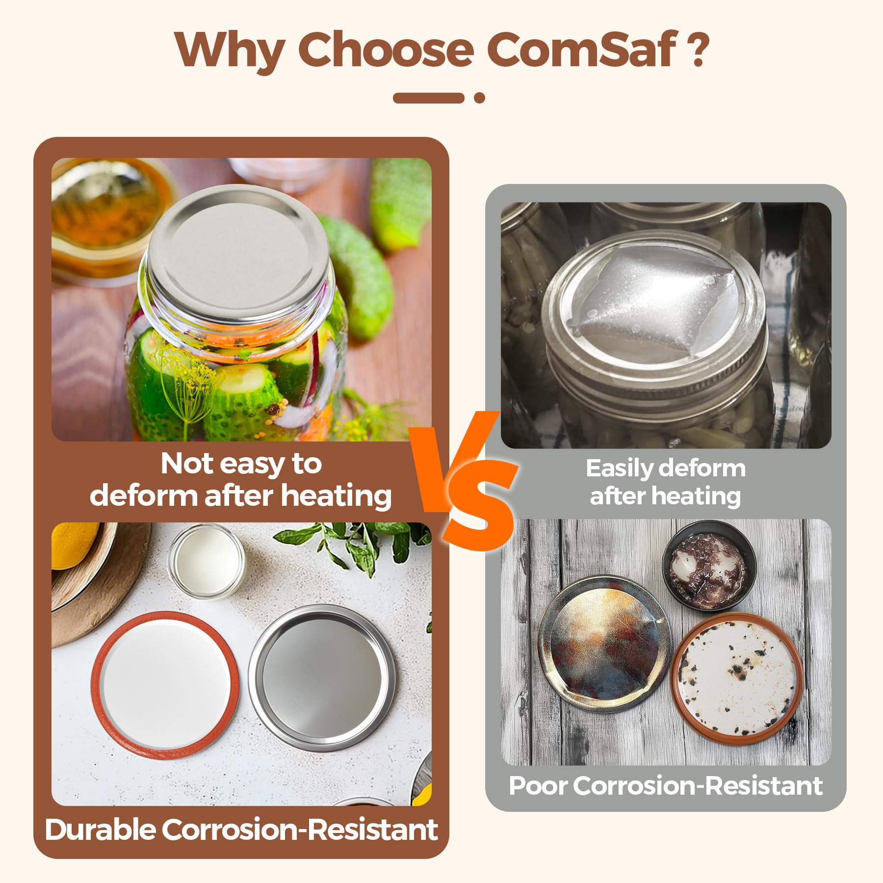 Tapas ComSaf boca-ancha ajuste estanco para frascos sin fugas