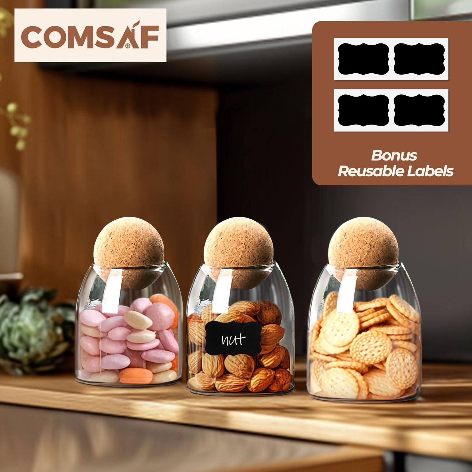 ComSaf tarro cristal para caramelos y golosinas: presentación atractiva en la mesa.